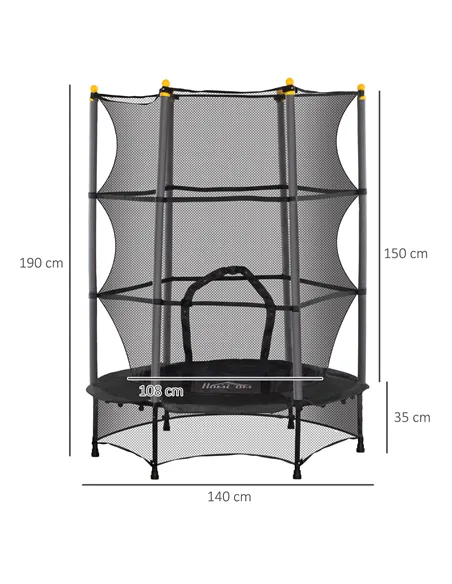 HOMCOM 4.6FT/55" Kids Trampoline with Safety Enclosure, Outdoor Indoor Use, for Ages 3-10 Years, Black