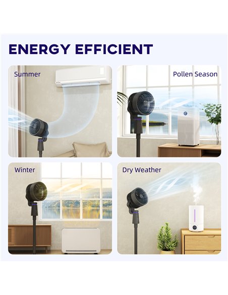 HOMCOM Pedestal Air Circulation Fan with Oscillating, Light Off, Black