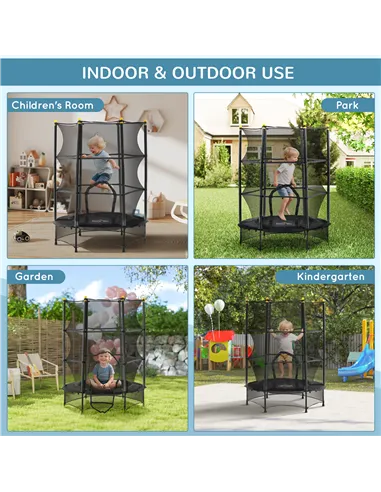 HOMCOM 4.6FT/55" Kids Trampoline with Safety Enclosure, Outdoor Indoor Use, for Ages 3-10 Years, Black