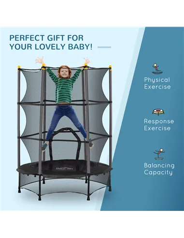 HOMCOM 4.6FT/55" Kids Trampoline with Safety Enclosure, Outdoor Indoor Use, for Ages 3-10 Years, Black