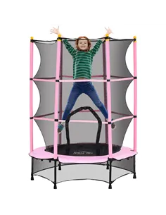 HOMCOM 4.6FT/55" Kids Trampoline with Safety Enclosure, Outdoor Indoor Use, for Ages 3-10 Years, Pink