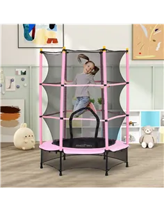 HOMCOM 4.6FT/55" Kids Trampoline with Safety Enclosure, Outdoor Indoor Use, for Ages 3-10 Years, Pink 2
