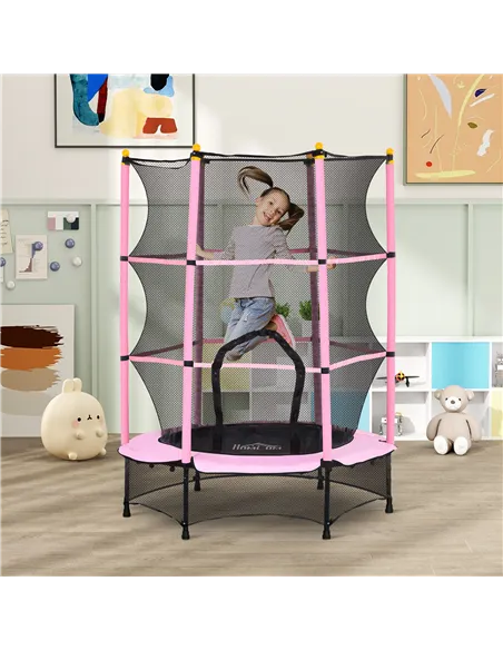 HOMCOM 4.6FT/55" Kids Trampoline with Safety Enclosure, Outdoor Indoor Use, for Ages 3-10 Years, Pink