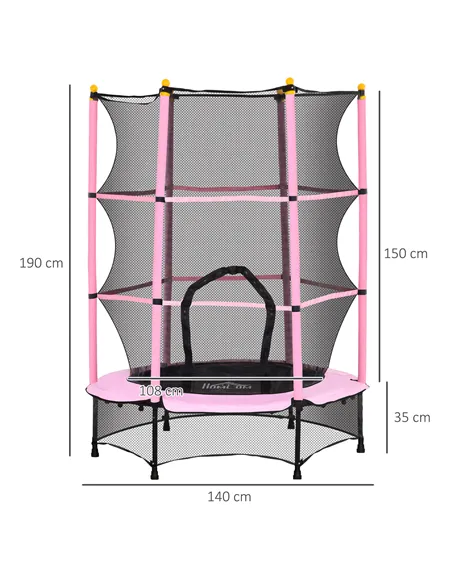 HOMCOM 4.6FT/55" Kids Trampoline with Safety Enclosure, Outdoor Indoor Use, for Ages 3-10 Years, Pink