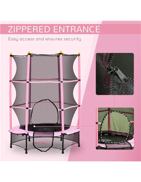 HOMCOM 4.6FT/55" Kids Trampoline with Safety Enclosure, Outdoor Indoor Use, for Ages 3-10 Years, Pink