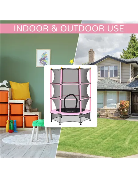 HOMCOM 4.6FT/55" Kids Trampoline with Safety Enclosure, Outdoor Indoor Use, for Ages 3-10 Years, Pink