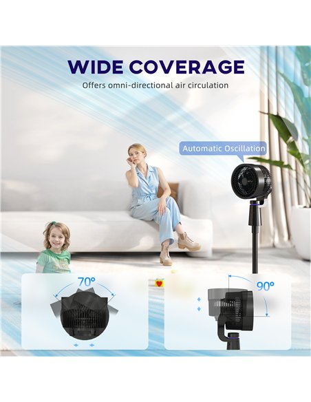 HOMCOM Pedestal Air Circulation Fan with Oscillating, Light Off, Black