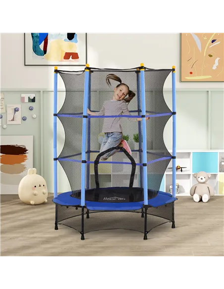 HOMCOM 4.6FT/55" Kids Trampoline with Safety Enclosure, Outdoor Indoor Use, for Ages 3-10 Years, Blue