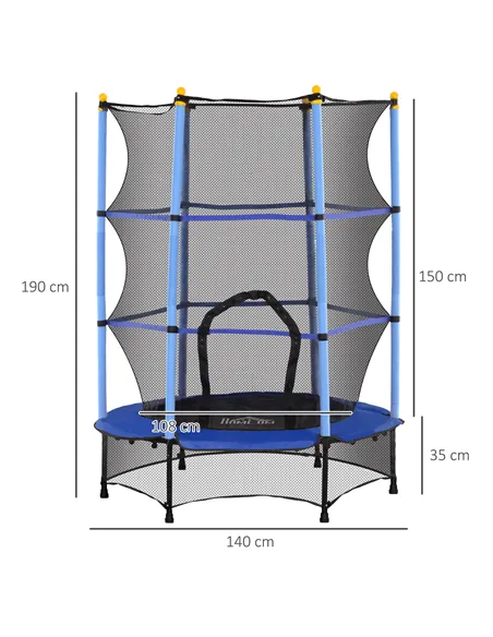 HOMCOM 4.6FT/55" Kids Trampoline with Safety Enclosure, Outdoor Indoor Use, for Ages 3-10 Years, Blue