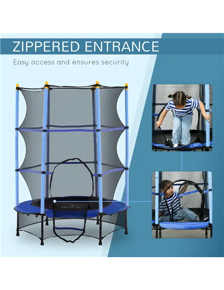 HOMCOM 4.6FT/55" Kids Trampoline with Safety Enclosure, Outdoor Indoor Use, for Ages 3-10 Years, Blue