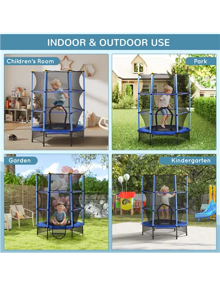 HOMCOM 4.6FT/55" Kids Trampoline with Safety Enclosure, Outdoor Indoor Use, for Ages 3-10 Years, Blue