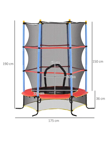 HOMCOM Kids Trampoline, with Safety Net, for Ages 3-10 Years