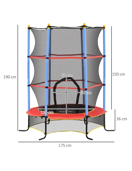 HOMCOM Kids Trampoline, with Safety Net, for Ages 3-10 Years