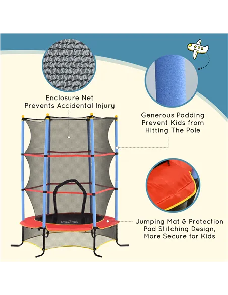 HOMCOM Kids Trampoline, with Safety Net, for Ages 3-10 Years