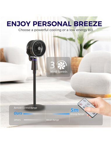 HOMCOM Pedestal Air Circulation Fan with Oscillating, Light Off, Black