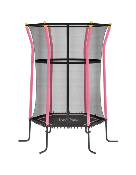 HOMCOM Kids Trampoline Mini Bouncer with Enclosure Safety Net For Ages 3-10 Years - Pink