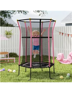 HOMCOM Kids Trampoline Mini Bouncer with Enclosure Safety Net For Ages 3-10 Years - Pink 2