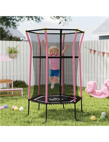 HOMCOM Kids Trampoline Mini Bouncer with Enclosure Safety Net For Ages 3-10 Years - Pink