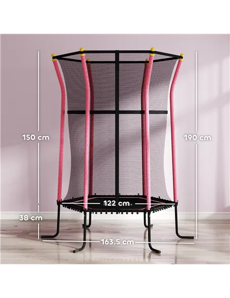 HOMCOM Kids Trampoline Mini Bouncer with Enclosure Safety Net For Ages 3-10 Years - Pink