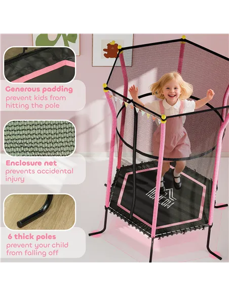 HOMCOM Kids Trampoline Mini Bouncer with Enclosure Safety Net For Ages 3-10 Years - Pink