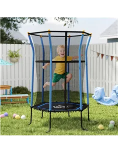 HOMCOM Kids Trampoline Mini Bouncer with Enclosure Safety Net For Ages 3-10 Years - Blue 2