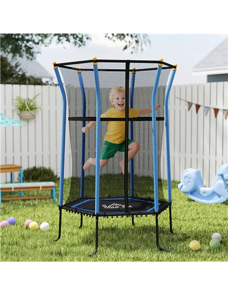 HOMCOM Kids Trampoline Mini Bouncer with Enclosure Safety Net For Ages 3-10 Years - Blue