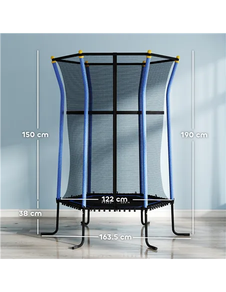 HOMCOM Kids Trampoline Mini Bouncer with Enclosure Safety Net For Ages 3-10 Years - Blue