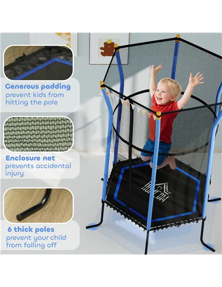 HOMCOM Kids Trampoline Mini Bouncer with Enclosure Safety Net For Ages 3-10 Years - Blue