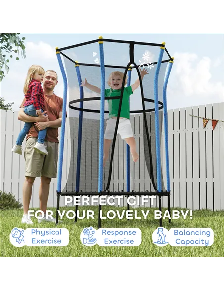 HOMCOM Kids Trampoline Mini Bouncer with Enclosure Safety Net For Ages 3-10 Years - Blue