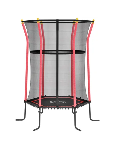 HOMCOM Kids Trampoline Mini Bouncer with Enclosure Safety Net For Ages 3-10 Years - Red