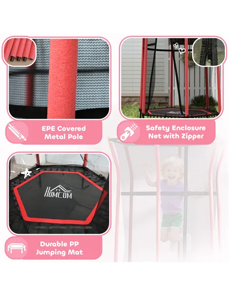 HOMCOM Kids Trampoline Mini Bouncer with Enclosure Safety Net For Ages 3-10 Years - Red