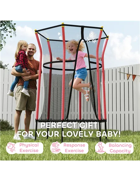 HOMCOM Kids Trampoline Mini Bouncer with Enclosure Safety Net For Ages 3-10 Years - Red