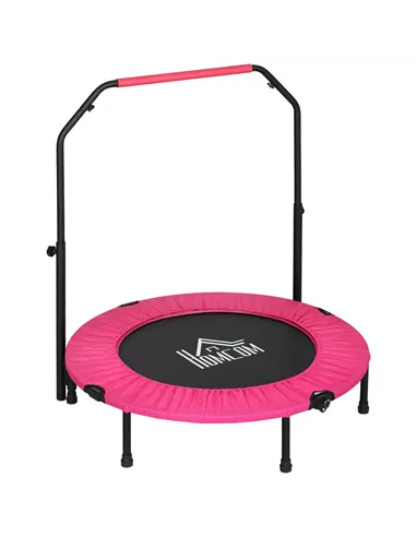 HOMCOM 40" Foldable Mini Fitness Trampoline, with Adjustable Foam Handle, Pink