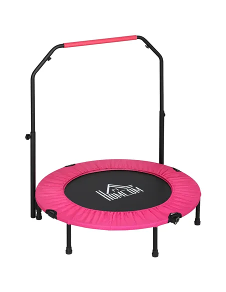 HOMCOM 40" Foldable Mini Fitness Trampoline, with Adjustable Foam Handle, Pink