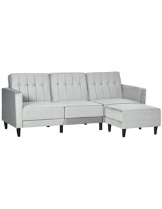 HOMCOM L Shape Sofa Bed Set with 3-Seater Sofa and Footstool, Corner Sofa Bed with Ottoman, Light Grey
