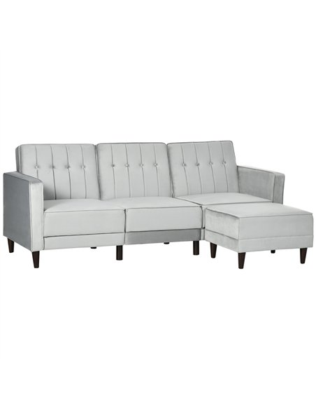 HOMCOM L Shape Sofa Bed Set with 3-Seater Sofa and Footstool, Corner Sofa Bed with Ottoman, Light Grey
