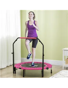HOMCOM 40" Foldable Mini Fitness Trampoline, with Adjustable Foam Handle, Pink 2