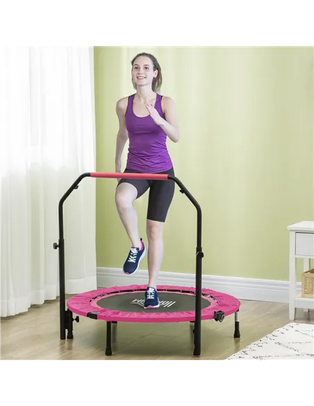 HOMCOM 40" Foldable Mini Fitness Trampoline, with Adjustable Foam Handle, Pink