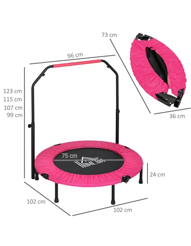 HOMCOM 40" Foldable Mini Fitness Trampoline, with Adjustable Foam Handle, Pink