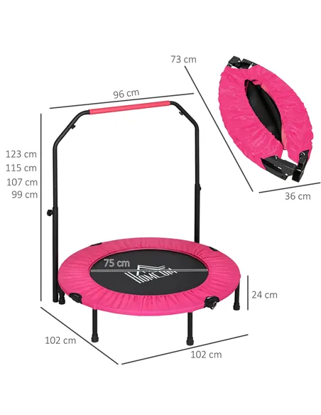 HOMCOM 40" Foldable Mini Fitness Trampoline, with Adjustable Foam Handle, Pink