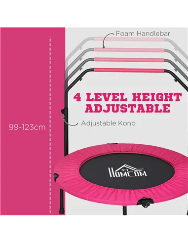 HOMCOM 40" Foldable Mini Fitness Trampoline, with Adjustable Foam Handle, Pink