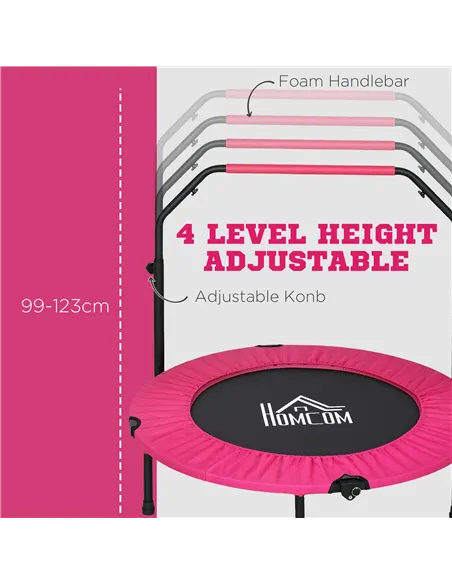 HOMCOM 40" Foldable Mini Fitness Trampoline, with Adjustable Foam Handle, Pink