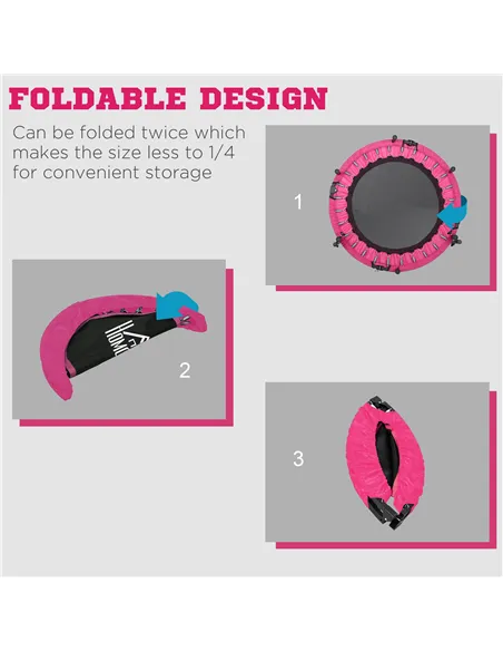 HOMCOM 40" Foldable Mini Fitness Trampoline, with Adjustable Foam Handle, Pink