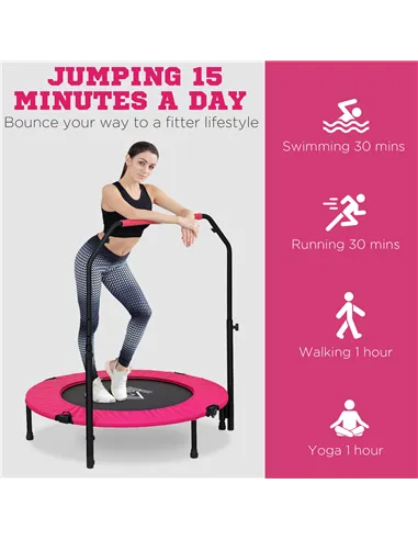 HOMCOM 40" Foldable Mini Fitness Trampoline, with Adjustable Foam Handle, Pink