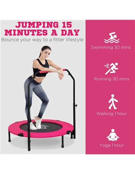 HOMCOM 40" Foldable Mini Fitness Trampoline, with Adjustable Foam Handle, Pink