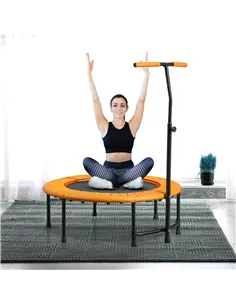 HOMCOM 40" Fitness Trampoline with Adjustable Handle, Rebounder Trampoline, Mini Jumper for Indoor Exercise Workout, Orange 2