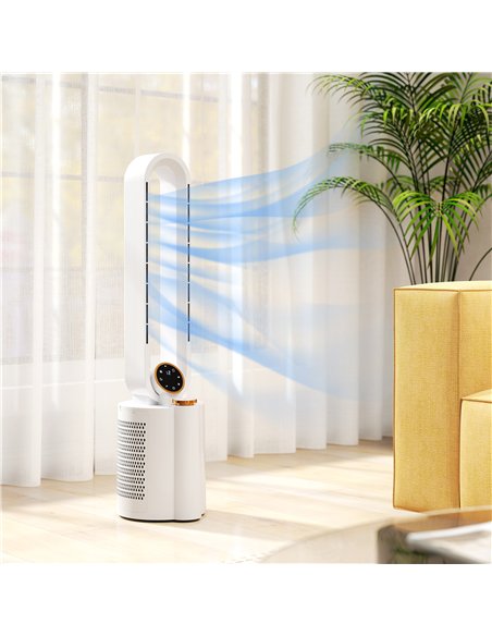 HOMCOM Multi-Mode Bladeless Tower Fan and Humidifier - White