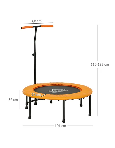HOMCOM 40" Fitness Trampoline with Adjustable Handle, Rebounder Trampoline, Mini Jumper for Indoor Exercise Workout, Orange
