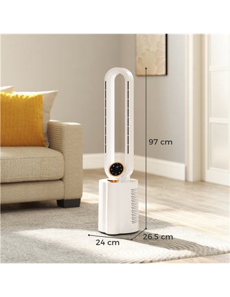 HOMCOM Multi-Mode Bladeless Tower Fan and Humidifier - White