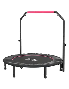HOMCOM 48" Foldable Mini Fitness Trampoline, with Adjustable Foam Handle, Pink